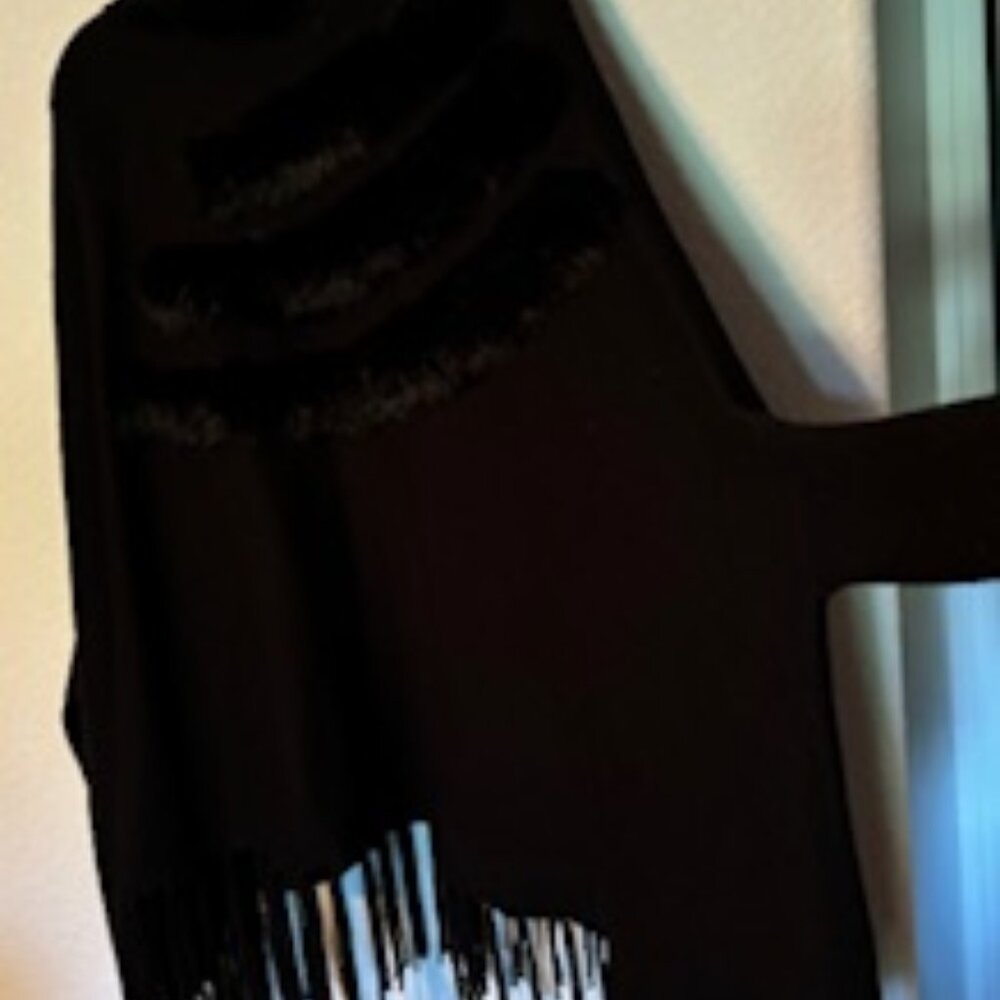 Turtle Neck Fringed Shawl w/Sleeves